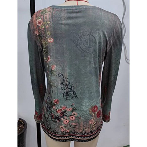 Damen Grüner Langarm-Kragenpullover mit Blumenmuster, Größe XXL
