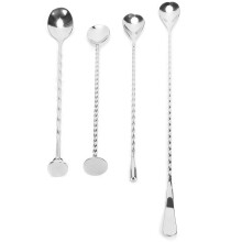 Holdbar serie af cocktailskeer i rustfrit stål, elegant barske i rustfrit stål til jævn blanding, 4 brugerdefinerbare haler til personlig