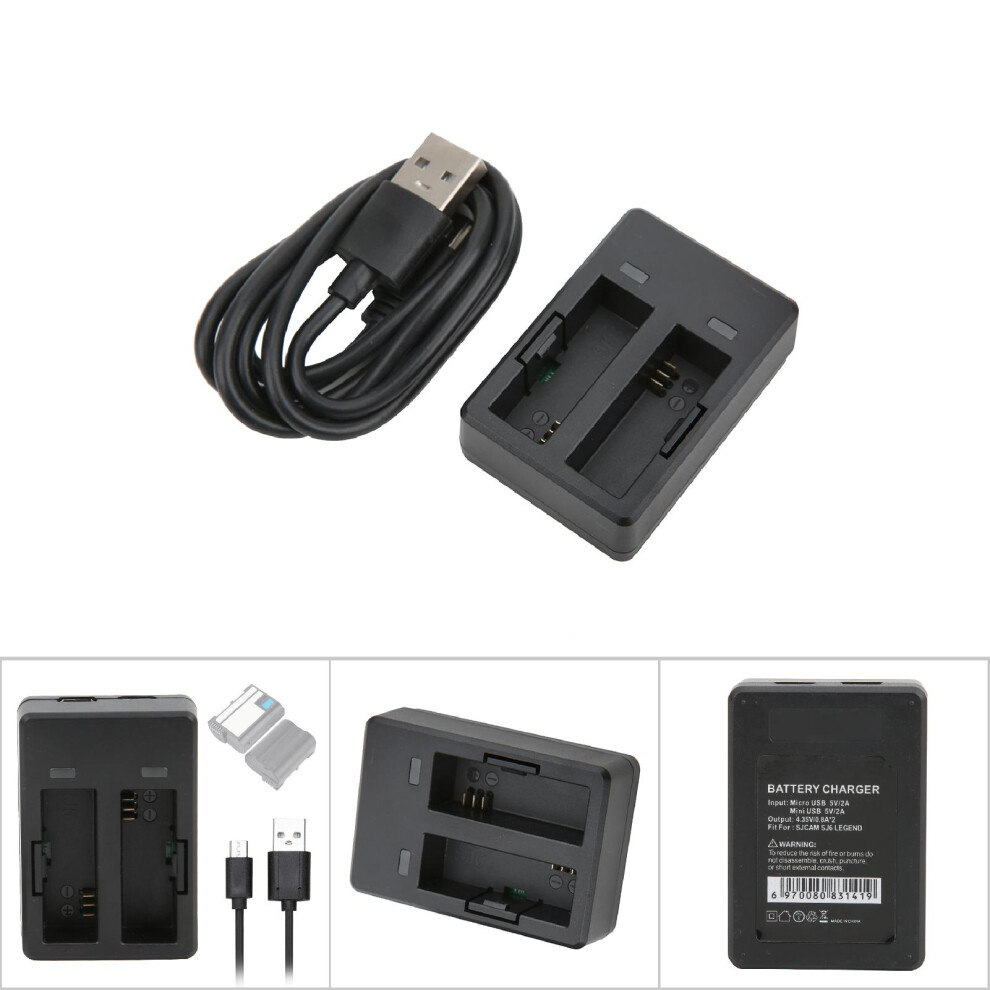 Dual Slot Action Camera Battery Charger For Sj6 Legend, 4.35V 0.8A Black 4991362329235