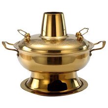 Hot Pot Cooker, Vintage Copper and Stainless Steel, Charcoal Heating for Home Party and Restaurant Use 36cm Gold