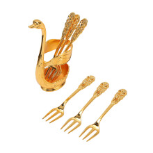 Eleganter Schwanenbasishalter Kaffee-Geschirr-Set mit 6 Gabeln, Metallfinish