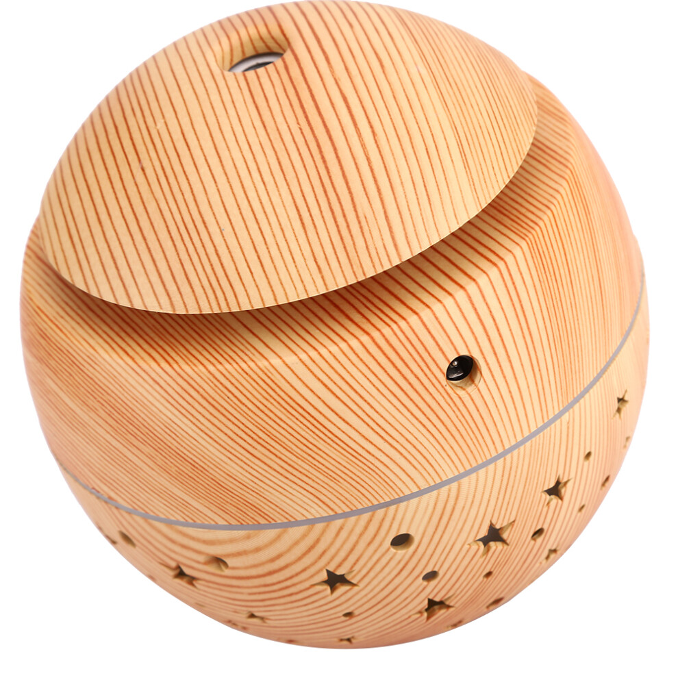 Grain 130Ml Hollow Design Air Diffuser: Led Wooden Humidifier