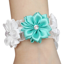 Set aus 6 Blumenband-Armbändern für Braut und Brautjungfern (hellblau/Weiß)