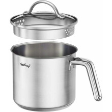 Universal Pot Set, Stainless Steel 14cm Diameter Cooking Pot With Shatterproof Glass Lid, Pouring Rims For Precise Control, Induction Compatible And D