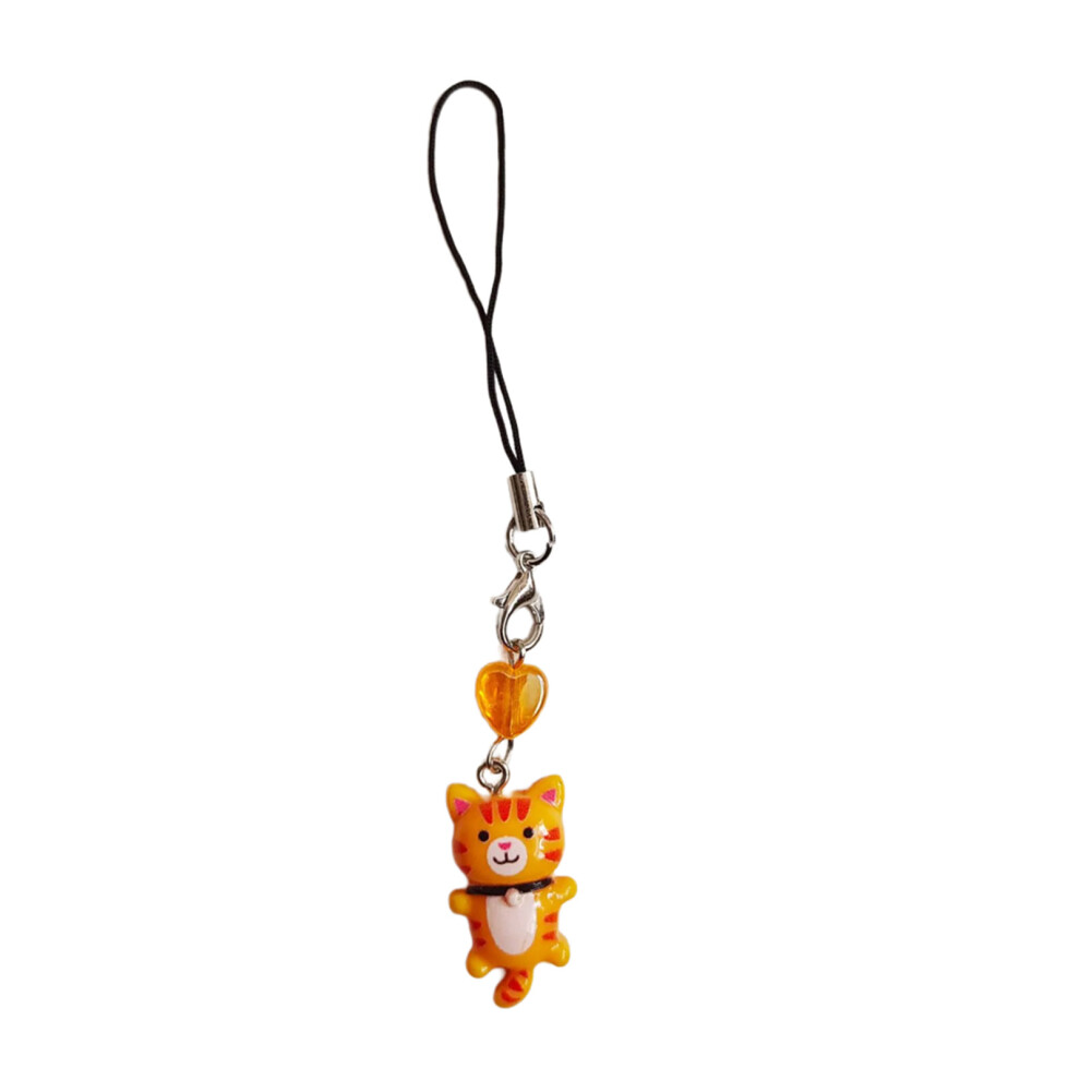 Phone Strap Lovely Phone Charm Heart Cat Keychain For- Orange 7704000160094