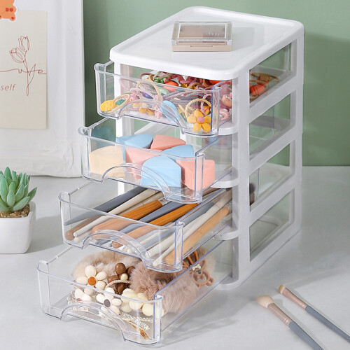 Plastic Desk Storage Box Desktop Organizer Clear Drawers-pink 2 1