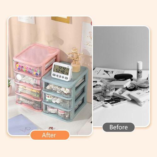Plastic Desk Storage Box Desktop Organizer Clear Drawers-pink 2 2