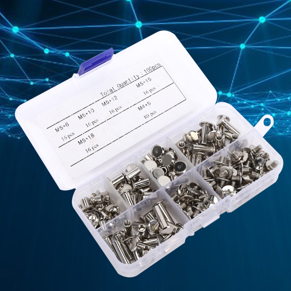 Screw Nail Rivets Fasteners Kit 160Pcs Flat Head Studs For Diy Craft Albums 4281362338611