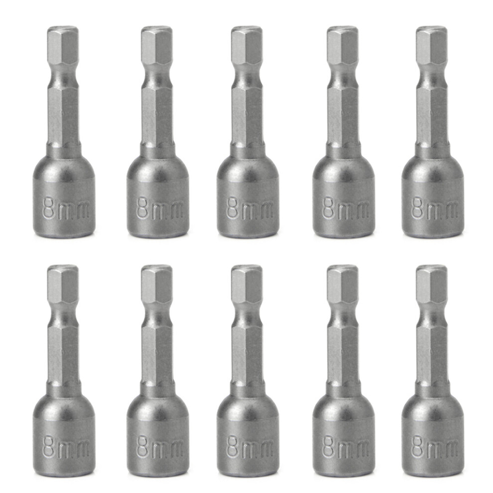 10 Pcs Magnetic Nut Driver Set 8Mm 5/16" Socket Adapter-Silver 7754000161799