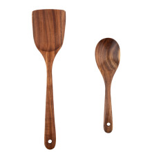 Holzspatel mit glatter Oberfläche, natürliches Teakholz, antihaftbeschichtet, Kochlöffel mit langem Griff, gesund und sicher, handgefertigtes