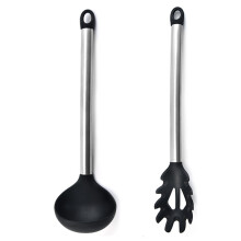 Kochmeister-Set: Silikon-Kochlöffel, ein Paar (massiv und geschlitzt), hitzebeständig, ungiftig, BPA-frei, ergonomisch geformte Griffe,