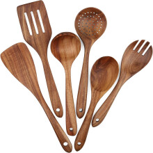 Handgefertigtes Teakholz-Küchenhelfer-Set, elegantes Kochlöffel-Set aus Holz für beschichtete Pfannen mit langen, komfortablen Griffen,