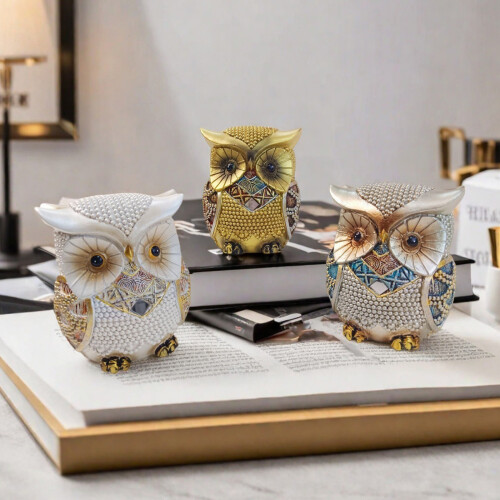 Owl Statue Home Decors Owl Figurine for-White 1