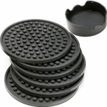 Conjunto de 6 porta-copos de silicone com superfície antiaderente e absorvente para uso interno e externo.