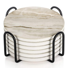 Conjunto de porta-copos absorventes para bebidas, estilo mármore, em cerâmica com base antiderrapante, ideal para decoração de casa