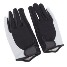 Atmungsaktive graue Vollfinger-Fahrradhandschuhe, Nylon-Leder-Silikon