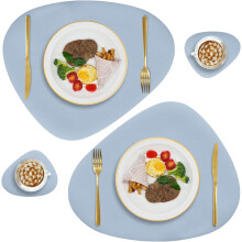 Tischsets aus Kunstleder, wasserfeste Platzsets aus PU-Leder mit Untersetzern, rutschfeste Platzsets für die Küchentafel, hellblau, 2er-Pack