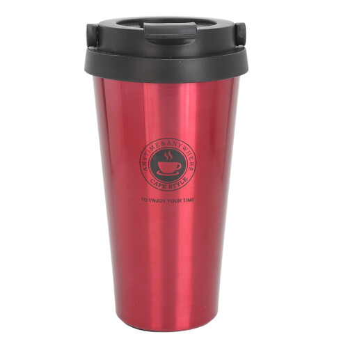 Isolierter Edelstahl-Reise-Kaffeebecher 500ml Rot mit Deckel 1