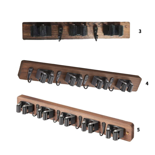 Multipurpose Wood Wall Broom Organizers Vertical-Four clamps 2