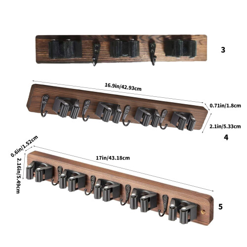 Multipurpose Wood Wall Broom Organizers Vertical-Four clamps 1