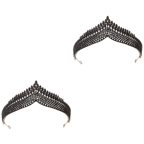 2Stk Retro Schwarz Krone Tiara Braut Haarschmuck 2