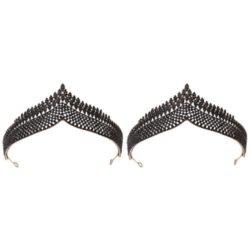 2Stk Retro Schwarz Krone Tiara Braut Haarschmuck 1