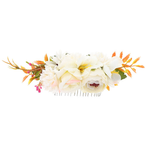 Bloemhaar Kam Bruid Decoratief Stof Metaal Wit 1