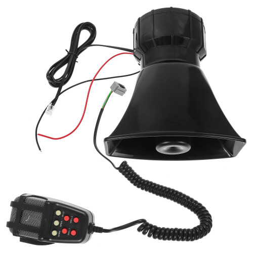 1Set 12V Car Pa System Horn with Multiple Alarm Tones Black Plastic
