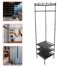 1Set Black Metal Clothes Storage Rack for Hallway and Bedroom