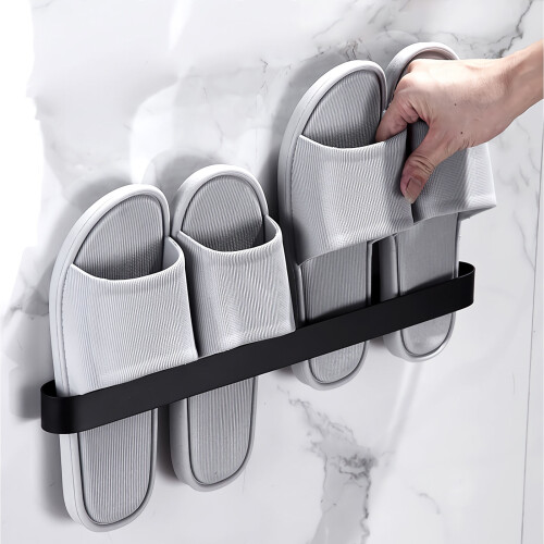 1Pc Black Metal Wall Mounted Slipper Rack Rust Resistant Punch Free