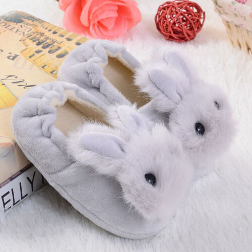 1Pair Warm Winter Children Slippers Grey Bunny Shape Practical Nonslip 1