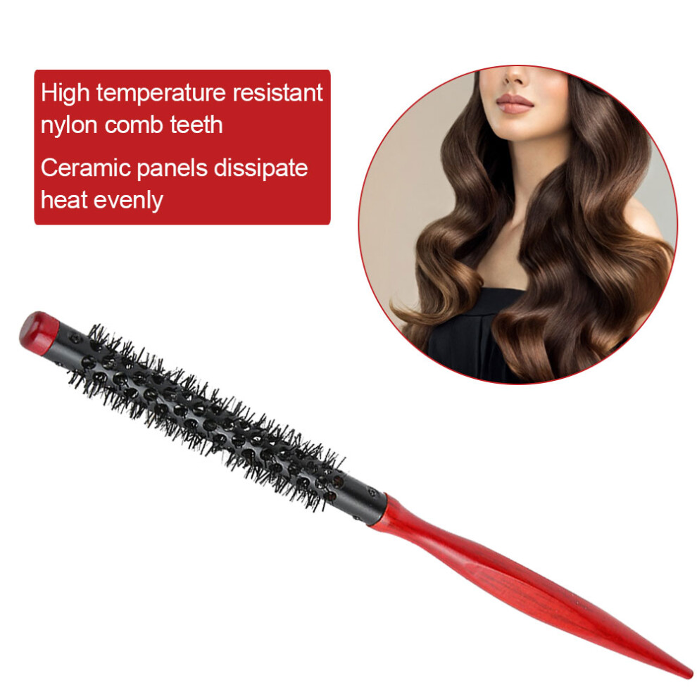 Unisex Red Wooden Handle Roller Comb With Nylon Bristles - Hair Styling Brush