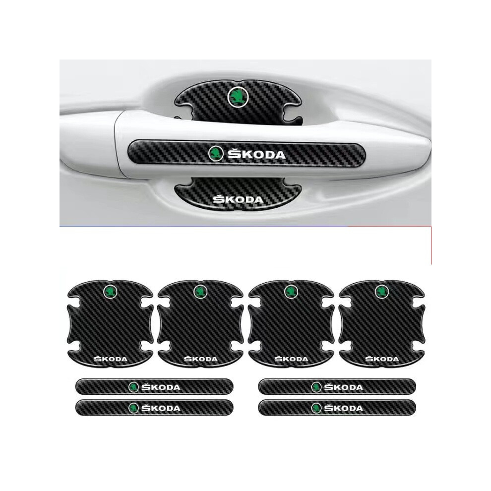 (Skoda) 8Pcs Car Door Handle Bowl Anti-Scratch Cover Carbon Fiber Guard Protector Stickers,Anti-Scratches Cover Guard Film 4069369238529