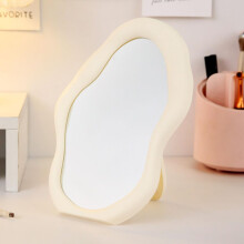 (White) Irregular Shaped Countertop Makeup Vanity Cosmetic Decorative Wall Hanging Mirror with Stand (Green)