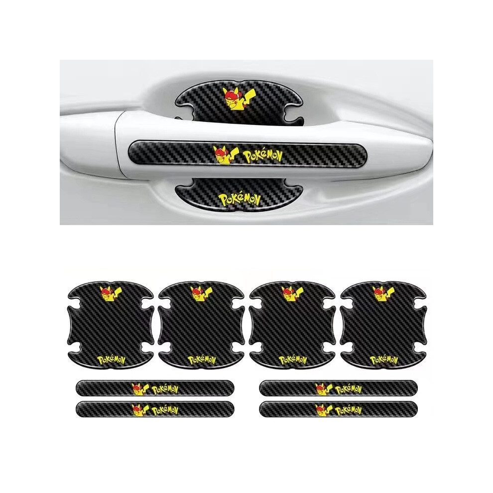 (Pikachu) Hot 8Pcs Car Door Handle Bowl Anti-Scratch Cover Guard Protector Sticker,Carbon Fiber Guard Protector Stickers Black 4069369238857