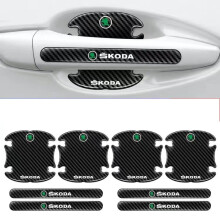 (SKODA) Hot 8Pcs BLACK Car Door Handle Bowl Anti-Scratch Cover Guard Protector Sticker,Carbon Fiber Guard Protector Stickers