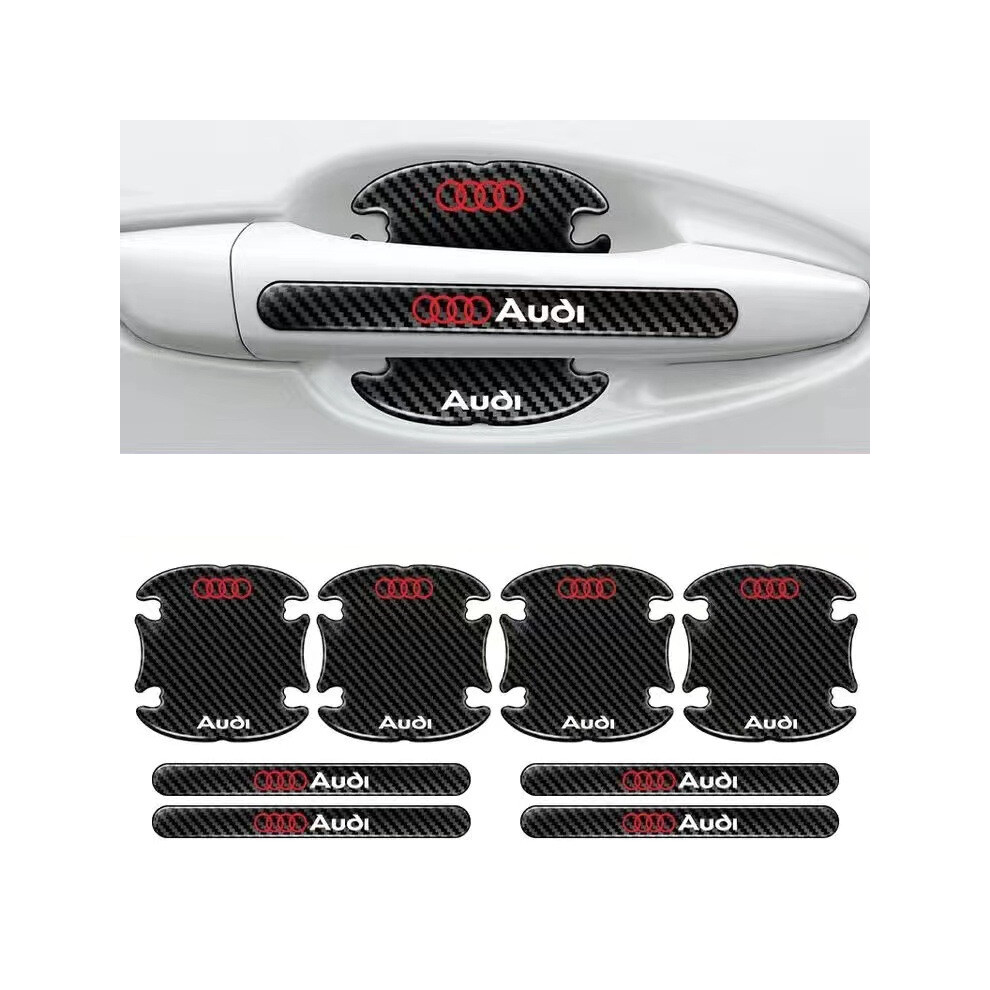 (Audi) Hot 8Pcs Car Door Handle Bowl Anti-Scratch Cover Guard Protector Sticker,Carbon Fiber Guard Protector Stickers Black