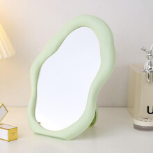 (Green) Irregular Shaped Countertop Makeup Vanity Cosmetic Decorative Wall Hanging Mirror with Stand (Green)