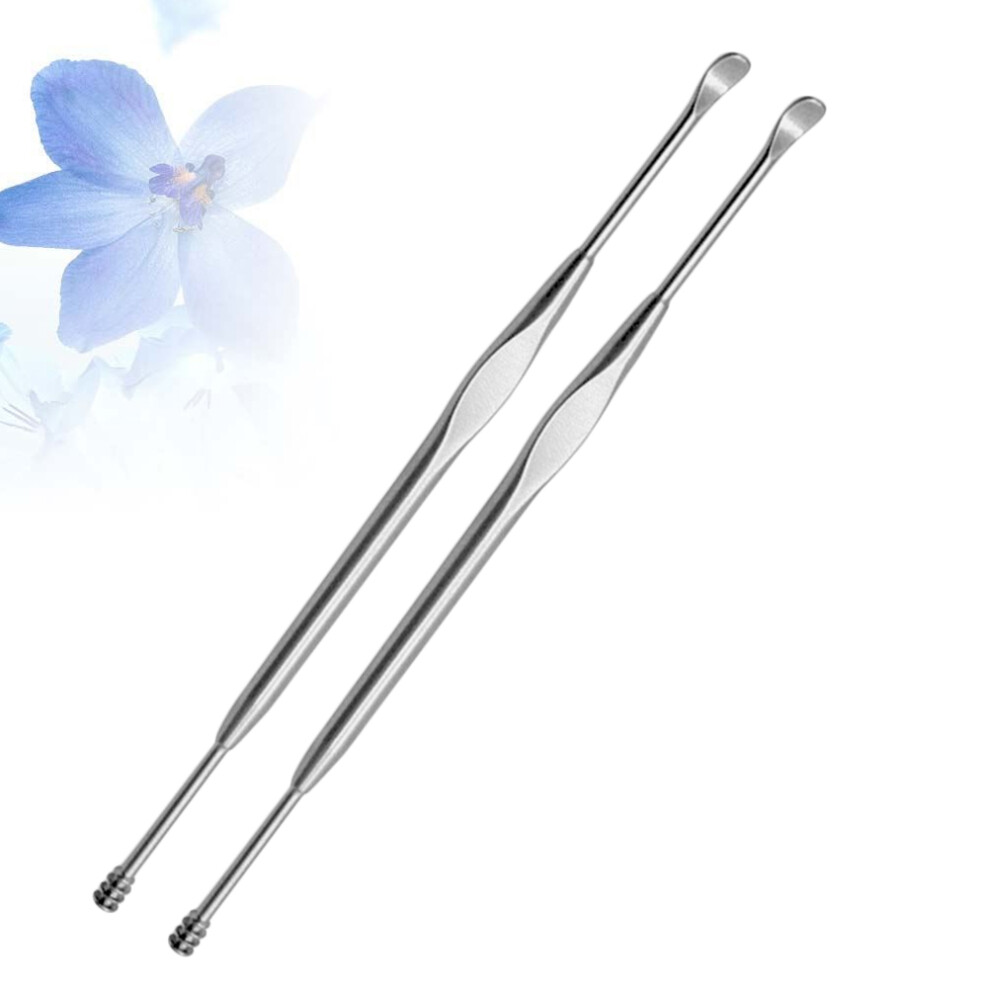 Inoomp 2Pcs Stainless Steel Spiral Massage Ear Spoon Double-End Ear Cleaner
