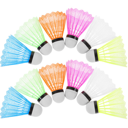 12Pcs Colorful Plastic Badminton Shuttlecocks for Party & Training Use