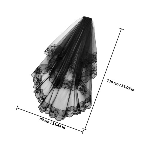 2Pcs Black Lace Wedding Veil Mesh Fabric Double Layer Veil for Brides 1