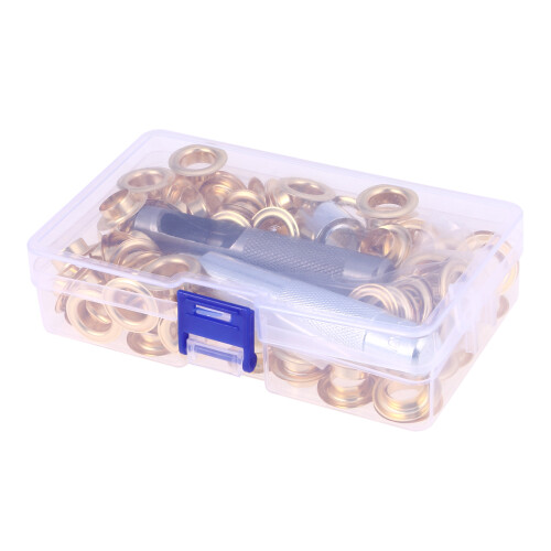 100Set Eyelet Button Set Golden Grommets Kit with 3 Tools for Clothing