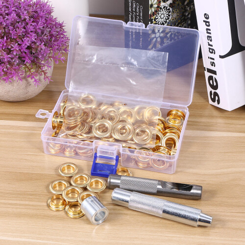 100Set Eyelet Button Set Golden Grommets Kit with 3 Tools for Clothing 2