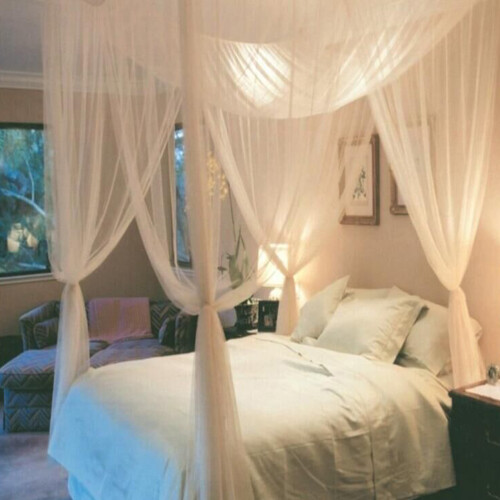 Witte Net Bed Canopy 4 Met Fijne Polyester Bescherming 1
