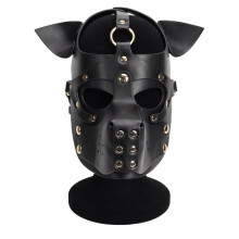 Unisex Sexy Fetish Role Play Costumes of Leather Harness Dog Mask Headgear for Halloween Carnival Masquerade Party Fun Prop (Black)