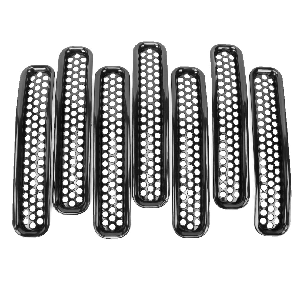 7Pcs Abs Mesh Grille Insert Fit For Jeep Wrangler Black 6901362397750