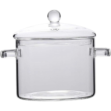 Oală din sticlă rezistentă la căldură, oală de gătit din sticlă cu capac, 1,9 l