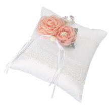 4Stk. Weißes Ringkissen Mit Blumen-Halter Für Hochzeit