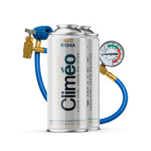 Climeo 2x400ml + wąż z manometrem – Ekologiczny czynnik chłodniczy R134a/R12 | Samodzielny serwis klimatyzacji