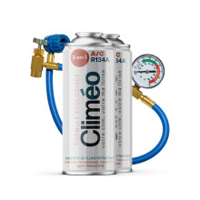 Climeo 3in1 2x400ml + Schlauch mit Manometer - Ökologisches Kältemittel + R134a/R12 Dichtungsmasse | Selbstbedienungs-Klimaservice